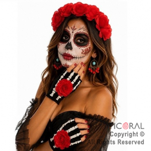 SET DISFRAZ CATRINA VINCHA AROS Y GUANTES